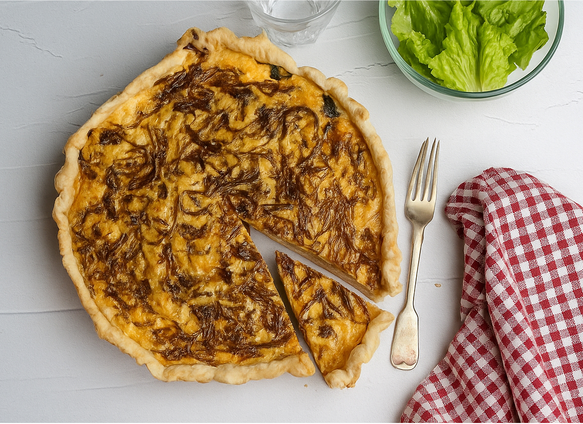 Tarte oignon chèvre miel croustillante et fondante